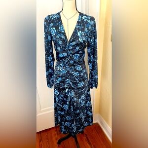 NWOT‎ Nordstrom Heidi Ruched Blue Floral Long Sleeve Midi Size Small